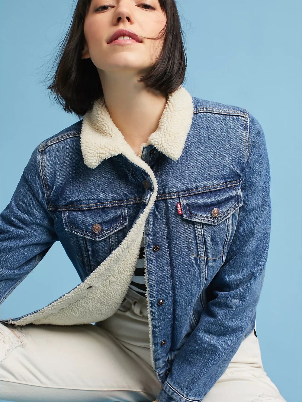 Levi's Blue Denim Sherpa Collar Jacket - Picture 2 of 12